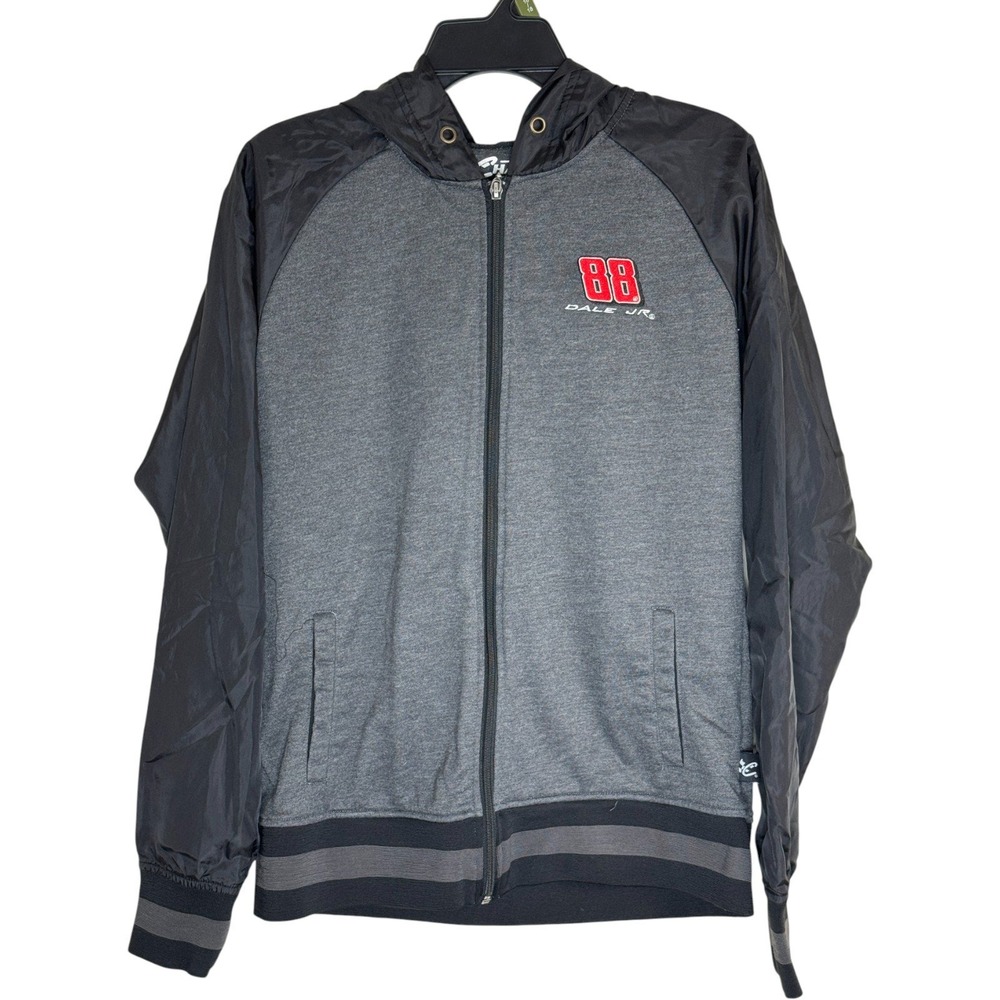 Dale Jr 88 Nascar Zip Up Hoodie Jacket Mens Gray Black Lightweight Large